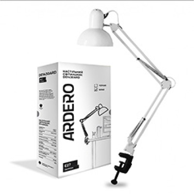 DE1430ARD настільний світильник на струбцині білий E27, мереж. каб. з вим. 1,5м (335*335*155мм)