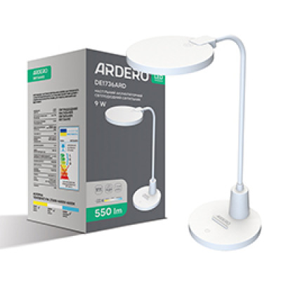 DE1736ARD настільний світильник білий 9W 2700K-4000K-6500K 550LM , димер, (14.9*14*44.2cm) IP20