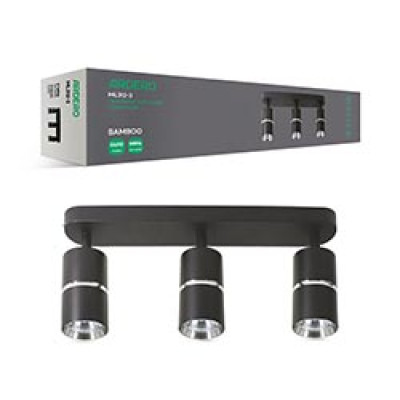 ML312-3 MR16/GU10, чорний+хром, потрійний, поворотний, 3 x Ф55*100мм BAMBOO