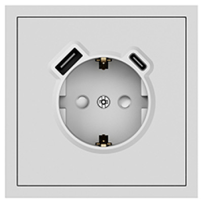 ER123USB-W розетка із заземленням 16А із USB-A 18W та Type-C 20W, механізм білий Soft