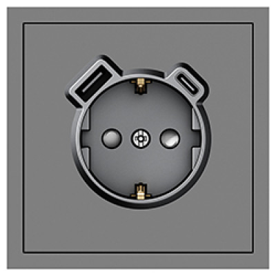 ER123USB-G розетка із заземленням 16А із USB-A 18W та Type-C 20W, механізм сірий Soft