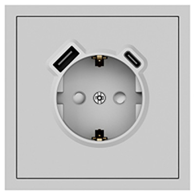 ER123USB-S розетка із заземленням 16А із USB-A 18W та Type-C 20W, механізм срібло Soft