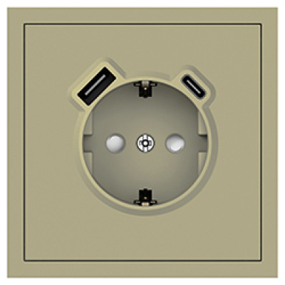 ER123USB-C розетка із заземленням 16А із USB-A 18W та Type-C 20W, механізм шампань Soft