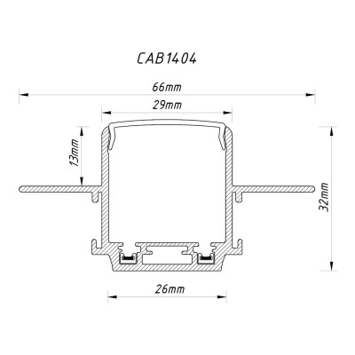 CAB1404 ULTRA чорний 1м вбудований шинопровід, 1000*65*32 мм