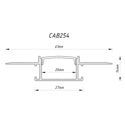 CAB254 профіль вбудований прихований, срібло, 6.15х1.4см довжина 2м