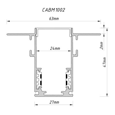 CABM1002 чорний 2м вбудований шинопровід для низьковольтних трекових світильників